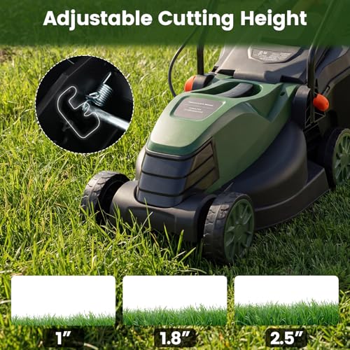 Image of DORTALA Lawn Mower, Corded 14 inch Electric Push Mower, 3-Position Cutting Height Adjustment, 9.3 Gal Grass Collection Box, 12 AMP Motor, 1500W, Lightweight Walk-Behind Mower for Small Medium Yard (Green)