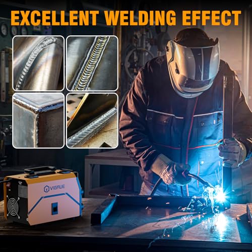 VIGRUE 140A MIG Welder, 110V IGBT Inverter Welder, Flux Core MIG/Lift TIG/Stick/MIG 3 in 1 Welding Machine with Synergic Control, LED Display & Full Kit (Welder Helmet, Gloves)