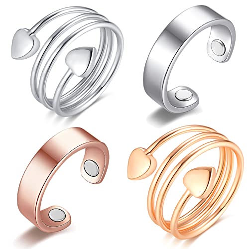 Vicmag 4Pcs Copper Ring For Women, Magnetic Ring Ladies Fingers Thumb 99.9% Solid Pure Copper Jewelry Gift For Wife #TOP21