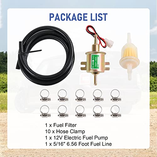 Universal Electric Fuel Pump Kit 12v 3-6 PSI Low Pressure with Fuel Filters 10 Hose Clamps 6.56 FT 5/16" ID Fuel Line Replacement For Carburetor Lawn Mower Gas Diesel Transfer Pump by JDMSPEED - Image 6