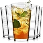 ALINK Glassware Ensemble de verres à boire 6, Qualité premium 16 Coupes en verre Highball Oz. Refroidisseurs, Verres Ribbed. Idéal pour l'eau, le jus, les cocktails et le thé glacé.