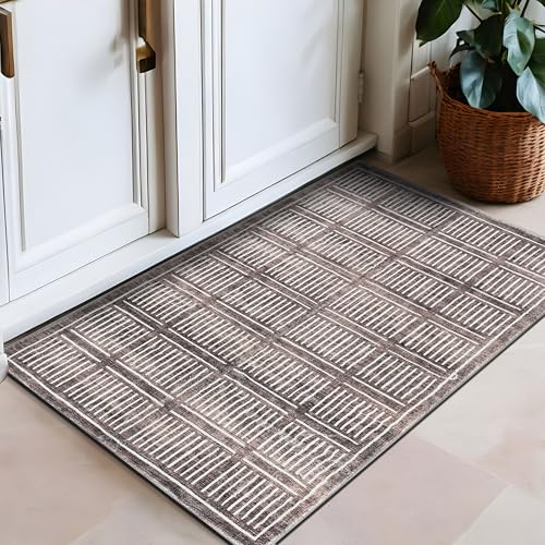 Rugshop Bohemian Stripe Lines Washable Non Slip Area Rug 2' x 3' Brown