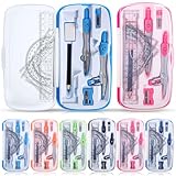Zonon 6 Sets Math Geometry Kit Student 10 Pcs Shatterproof Storage Box Includes Compass, Rulers, Protractor, Eraser, Pencil Sharpener, Lead Refills, Pencil for Back to School Students Class Teacher