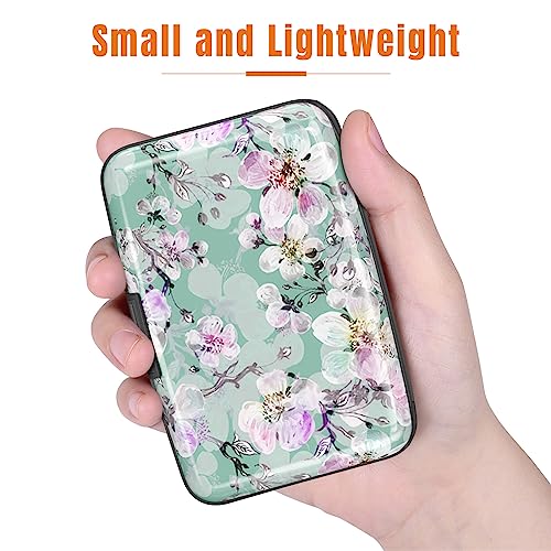 Image of Rimilak Aluminuml Credit Card Holder, Mini Credit Card Wallet RFID Blocking Slim Metal Hard Case for Women Men, Watercolor Flower