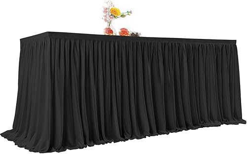 Miniatura 9 de PARTISKY Falda de mesa de poliéster negro para mesas rectangulares de 8 pies, mantel plisado resistente a las arrugas para banquetes, bodas,