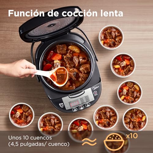 Miniatura 5 de Midea Olla Arrocera Multifuncional Con Vaporera 10 Tazas, 1,8 Litros 11 Funciones Multicocción, Pantalla Led, Calentador, Temporizador, Olla Interior Extraíble Antiadherente Negro
