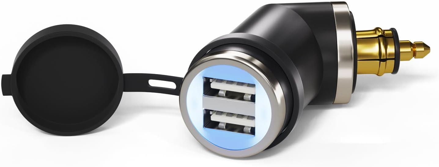 Cliff Top DIN Hella Powerlet Plug to Dual USB Motorcycle Charger Adapter 4.6A Compatible with BMW Ducati Triumph (Short Angled)