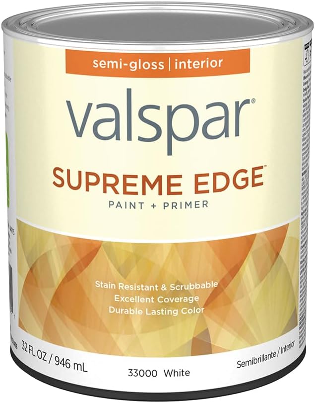 Valspar 33000 White Base Supreme Edge Interior Paint & Primer, Semi-Gloss, 1 Quart