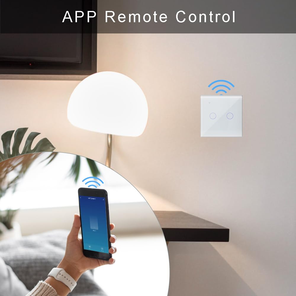 KETOTEK WiFi Podłączony przełącznik dotykowy 2 Gang 1-drożny kompatybilny z Alexa, Tuya Smart Life inteligentna kontrola aplikacji