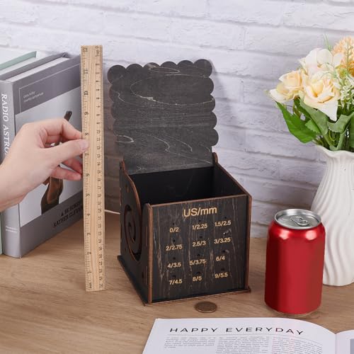 Image of FINGERINSPIRE Wooden Yarn Box 5.5x4x5.4inch Coffee Color MDF Wood Yarn Bowl with Crochet Hook Measuring Hole Multifunctional Detachable Knitting Tool Storage Box Knitting Organizer for Yarn