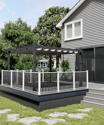 10 x 13 Ft Aluminum Pergola, Outdoor Metal Gazebo with Adjustable Canopy, Reinforced Frame Outdoor Shelter for Backyard, Patio, Garden and Deck - Grey