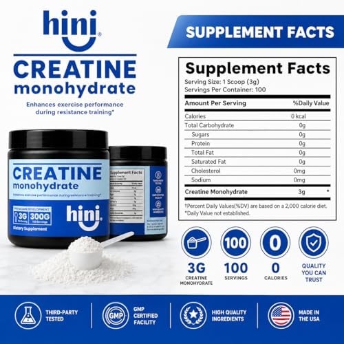 HINI Creatine Monohydrate Powder, 3g Per Serving, 100 Servings, Unflavored Creatine Powder for Men & Women, Pure Creatine Monohydrate Supplement, Supports Muscle Strength, Power & Recovery, 10.58 oz — 사진 4