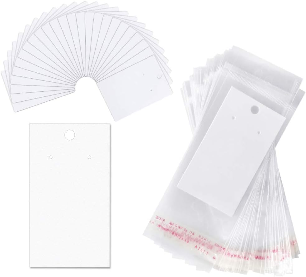 Paper & Plastic Jewelry Earrings Display Cards Rectangle White W/Self-Seal Bags - Blank for You to Customize - 100 Sets…