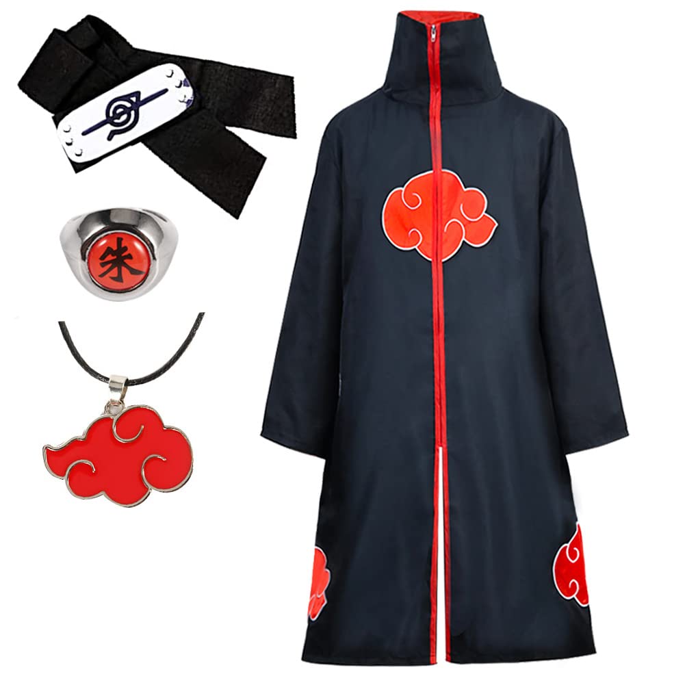 Buy Akatsuki Cloak Unisex Itachi Robe, Kids Anime Cosplay Uchiha Costume with Headband Ring