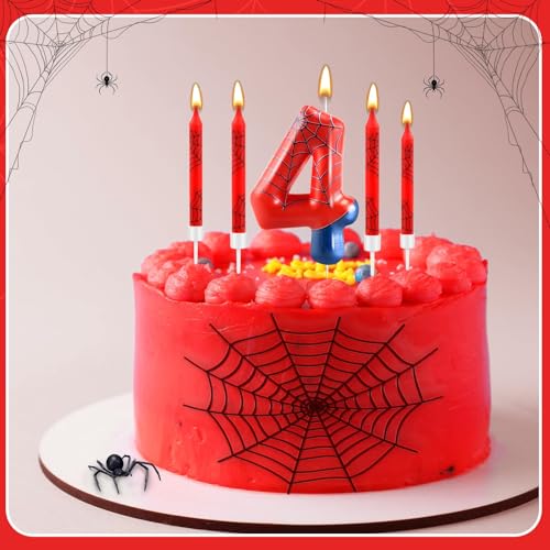 13 Pcs Spider Themed Birthday Candle Set Red Spider Theme Number 4 Candle Cake Topper for Boys Girls Birthday Decoration Spider Party Decoration Supplies (Number 4) by AXBMM - Image 5