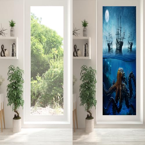 Película para ventana tema pulpo monstruo submarino 23.6 x 35.4 in miniatura 2