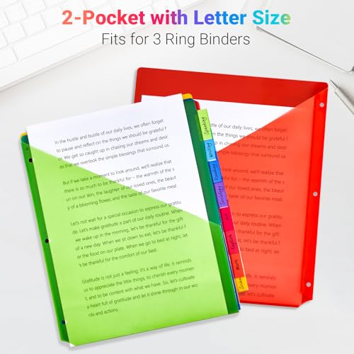 8-Tab Dividers for 3-Ring Binders, 16 Counts 3 Holes Index Dividers with 2 Pockets, Insertable 8 Tabs Binder Divider for 1/2\'\'/1\'\'/2\'\'/3\'\' inch Binders, 8 Colors (2) - Thumbnail 4