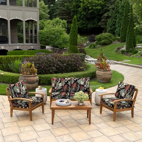 Image of Arden Outdoor Loveseat Cushion Set, 48 x 24, Rain-Proof, Fade Resistant, Cushion Set for Couch, Bench, and Swing Simone Black Tropical