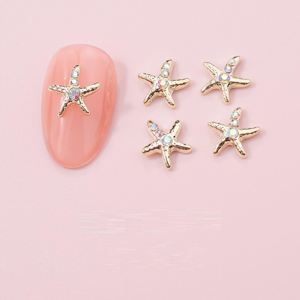 qbodp 30 Pcs Nail Decoration Fashion Nail Art Decoration Cute Starfish Decoration for Nail, Nail Supplies Nail Art Decoration Accessories,Golden