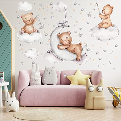 Vinilo Decorativo Oso Durmiendo en Luna y Estrellas 60x90 cm miniatura 1
