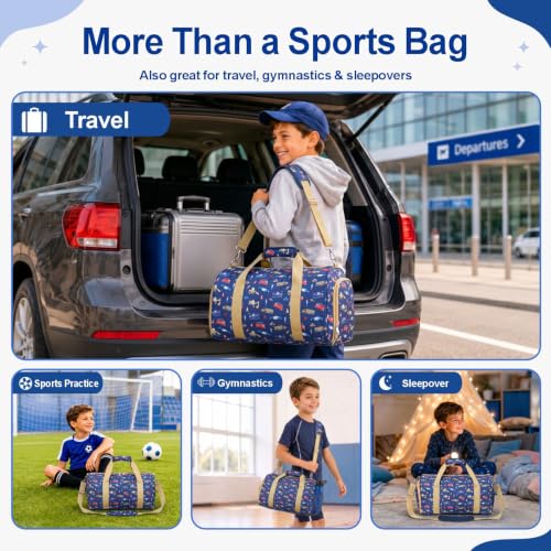 Image of Bagseri Boys Duffle Bag for Travel - Kids Gym Bag with Shoe Compartment