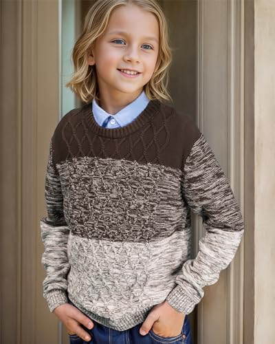 Image of BOBOYOYO Boys Sweaters 100% Cotton Cable Knit Kids Sweater Striped Pullover