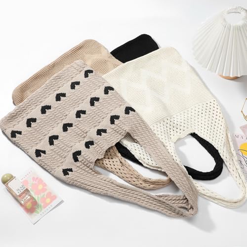Image of Pleneal Crochet Tote Bag, Mesh Beach Bag, Knitted Shoulder Beach Bags for Women Vacation Aesthetic Hobo Tote Bags
