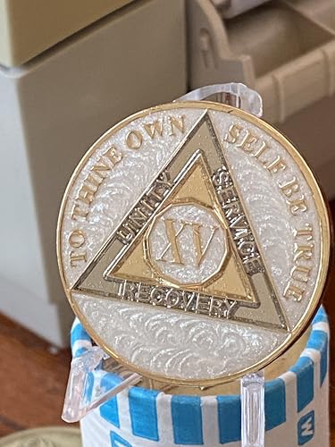 15 anos AA Medalhão Opulento Pérola Tri-Plate Sobriety Chip