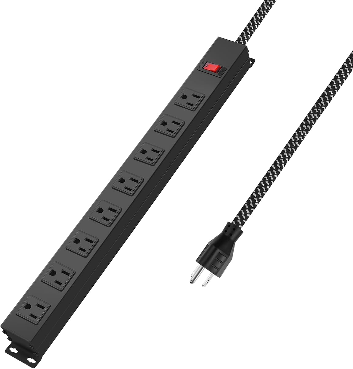 Regleta de alimentación de metal de 8 salidas con interruptor 1200J 6FT 14AWG Cable trenzado | Motable con espacios amplios para oficina en casa, garaje industrial, comercial