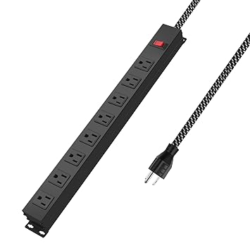 Rack Mount Power Outlet,Wall Mountable Outlet Extender with 8AC(12AC),6.5 FT Heavy Duty Extension Cord,Metal Power Strip for Commercial, Industrial, School and Home,15A 125VAC 1875W 60HZ (8AC)