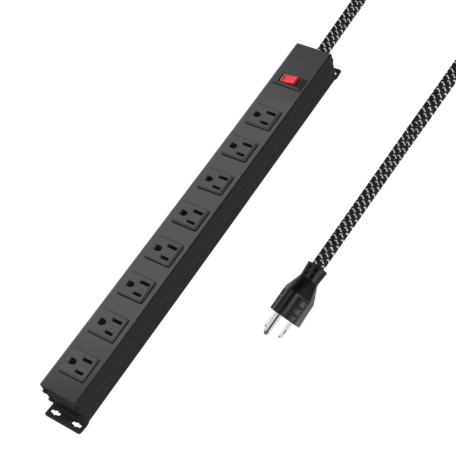 8 Outlet Power Strip - Metal Power Strip with Switch,Wide Spaced Moutable Power Strip,6ft 14Awg Braided Cord,Home Office Industrial Garage Commercial