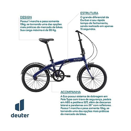 durban, Bicicleta Urbana Dobrável Eco com 1 Marcha, Aro 20, Azul.