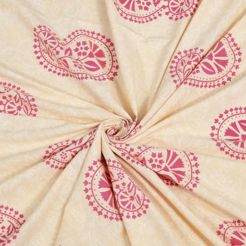 Image of Living Roots Ethnic Jaipur Block Print Double Cotton Bedsheet & 2 Pillow Covers, for Mattress Upto 6 inches Thick, No Colour Bleeding, Pink Colour, King Size 90 * 108 inches, 120TC (602-A)