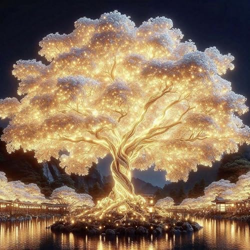 ijbnhd Tree of Life Diamond Art Kits for Adults-Tree of Life Diamond Painting Kits for Beginners, 5D DIY Full Drill Round Gem Art Crafts for Home Wall Decor 14X14 inch