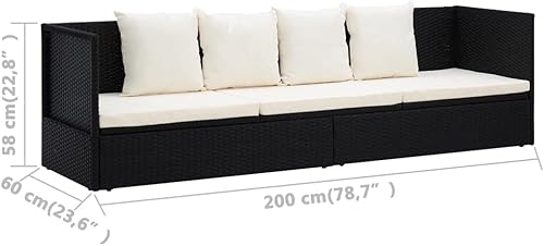 Miniatura 2 de Sofá cama de ratán, juego de sofá seccional para exteriores, muebles de mimbre para patio, patio trasero, jardín, con cojín y almohadas, color negro