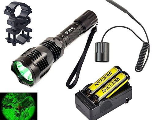 BESTSUN Predator Varmint Light Green LED Tactical Waterproof Flashlight 350 Yards Coyote Hog
