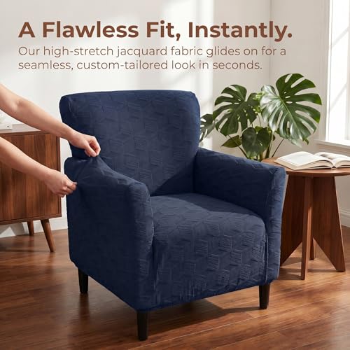 Stretch Banquet Armchair Slipcover 1-Piece - Pet-Friendly & Waterproof Chair Slipcover Furniture Protector, Non-Slip Knit Chair Covers for Living Room Office (Dark Blue) by TOPCHANCES - Image 5