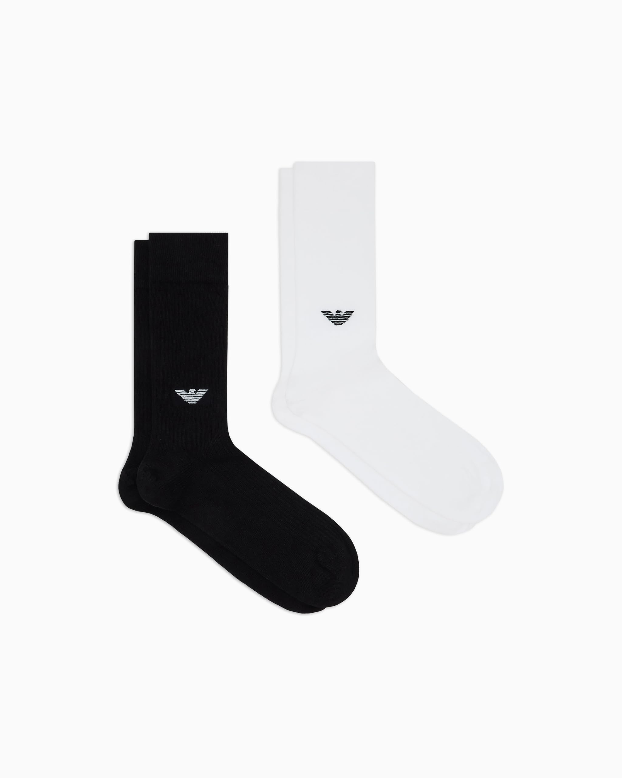 EMPORIO ARMANI MAN'S EAGLE RIB 2-PACK SOCKS SHORT BLACK TU