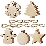 50 Stück Weihnachtsbaum Anhänger DIY Weihnachtsdekoration Holz Scheiben Holzsterne Holz Schneeflocke und Schneemann Runde Holzscheiben Holz Weihnachtsbaum Weihnachten Deko zum Bemalen und Verzieren