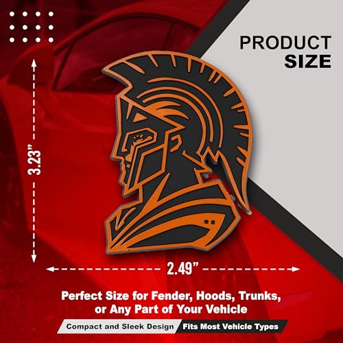 Image of Spartan Emblem 3D Warrior Badge, Custom Car Decal Sticker - Durable Exterior Trunk, Hood, Fender for Car, Truck, SUV (Set of 2) (Orange)