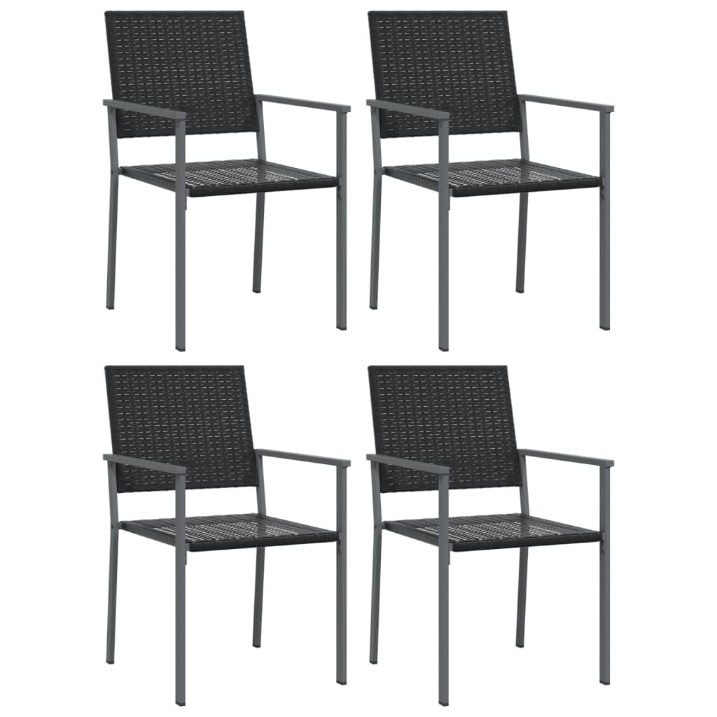 5-częściowy zestaw ogrodowy z polirattanu, rama stalowa, blat ze szkła hartowanego, czarny, 160 x 80 cm, na taras, balkon, do jadalni, odporny na warunki atmosferyczne, łatwy w pielęgnacji