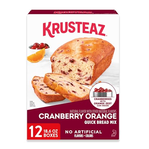 Krusteaz Cranberry Orange Quick Bread Mix, Made with Real Cranberries & Orange Zest, 18.6 oz Boxes (Pack of 12)