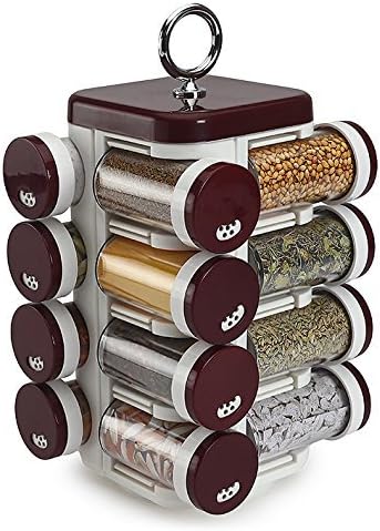 Pebbleyard Jvs Plastic Spice Rack, 100 ml, 16-Piece, Brown