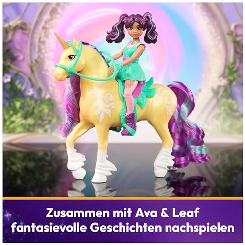 Unicorn Academy AVA und Einhorn Leaf Set - ca. 12 cm große Originalfiguren zur beliebten Netflix Serie mit Zwei Accessoires und Haarbürste für fantasievolles Rollenspiel, für Kinder ab 4 Jahren