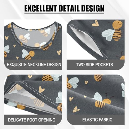 Vdsrup Cute Bees Summer Pajamas Set Short Cotton Hearts Sleepwear 2 Piece Unisex 5Y3