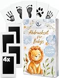 Mutkind® Baby Abdruckset (Geschenk zur Geburt) I 0-12 Monate I Für Handabdruck & Fußabdruck I Mit 4x Stempelkissen & 6x Abdruckkarten I Baby Erstausstattung Neugeborene I Babygeschenke Mädchen & Junge