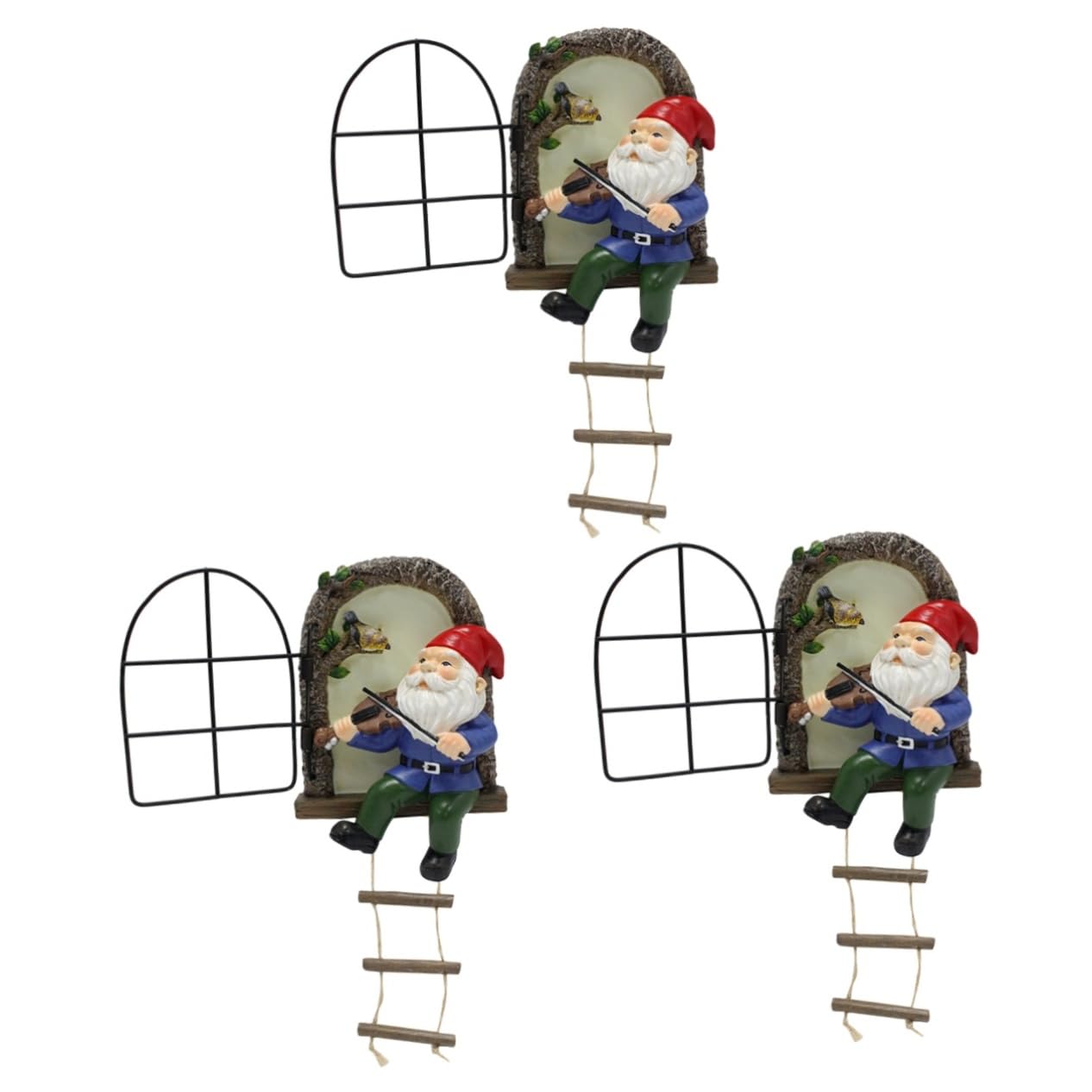 Statue de gnome joueur de violon en pack de 3 pour cadeau de crémaillère