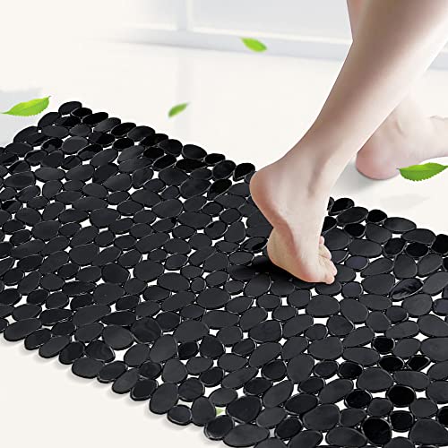 Songziming Non-Slip Pebble Bathtub Mat Black 16 W X 35 L Inches (For Smooth/Non-Textured Tubs Only) Safe Shower Mat With Drain Holes, Suction Cups For Bathroom #TOP6