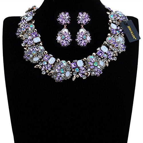 Vintage Crystal Rhinestone Statement Choker Bib Statement Necklace Earring Fashion Costume Jewelry Set for Women3