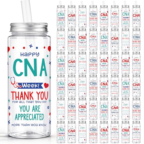 Vesici 24 Pcs CNA Week Appreciation Gifts 14.2oz Certified Nursing Assistant Thank You Tumbler Cups with Lids and Straws Bulk Happy CNA Week Party Favors Medical Assistant Nursing Student Gifts